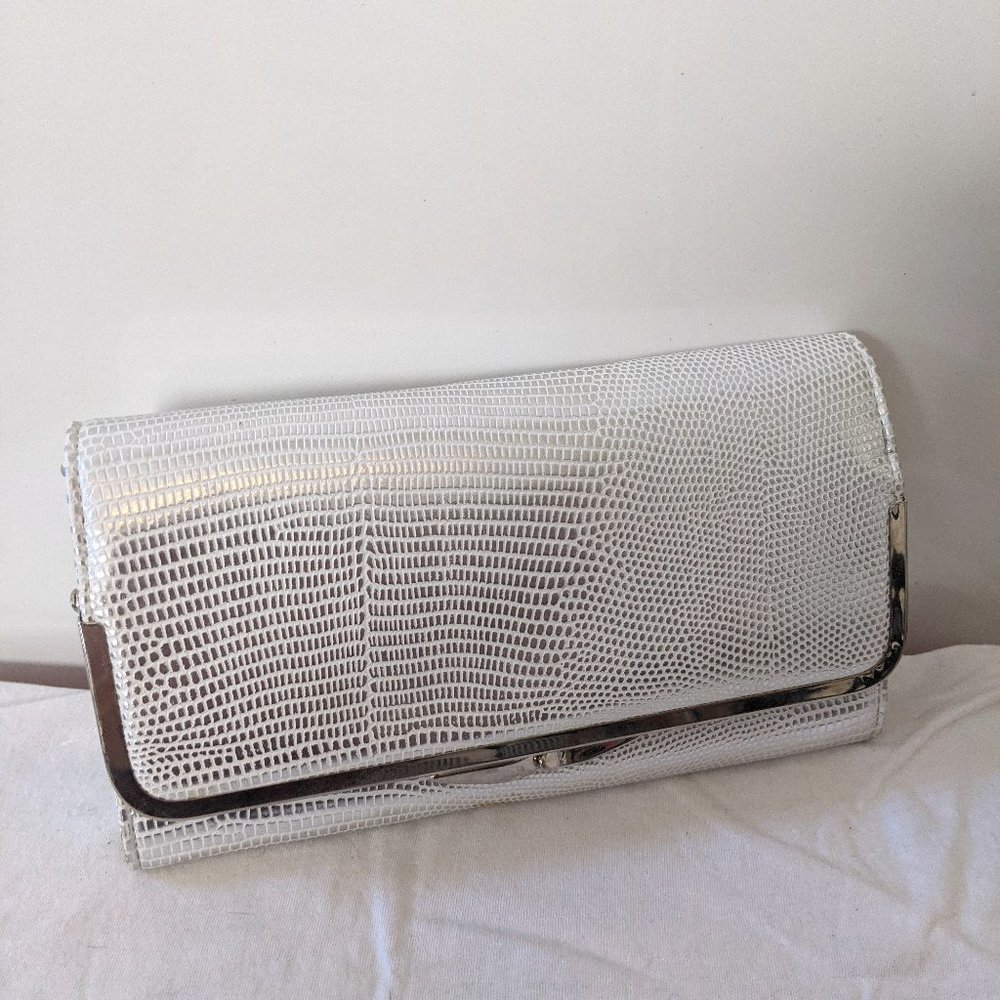 Nine West Silver Snakeskin Crossbody Clutch